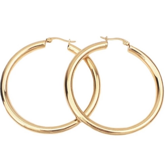 NEW 18K Yellow Gold 1.2” Tube Hoop Earrings - Picture 6 of 7
